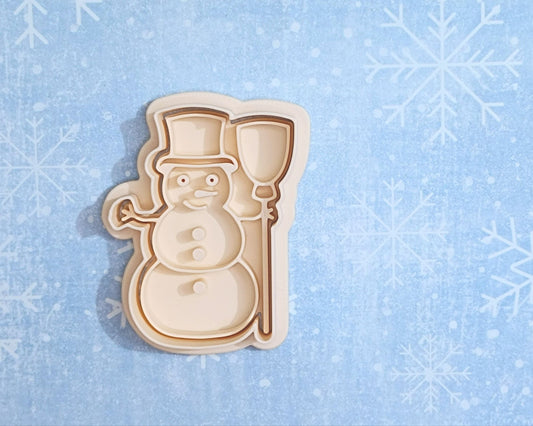 Snowman with broom - cookie cutter set