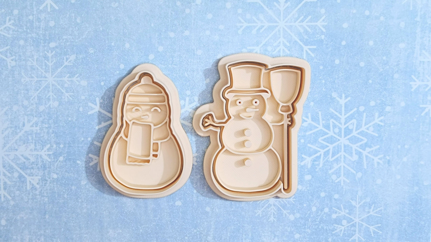 Snowman with broom - cookie cutter set