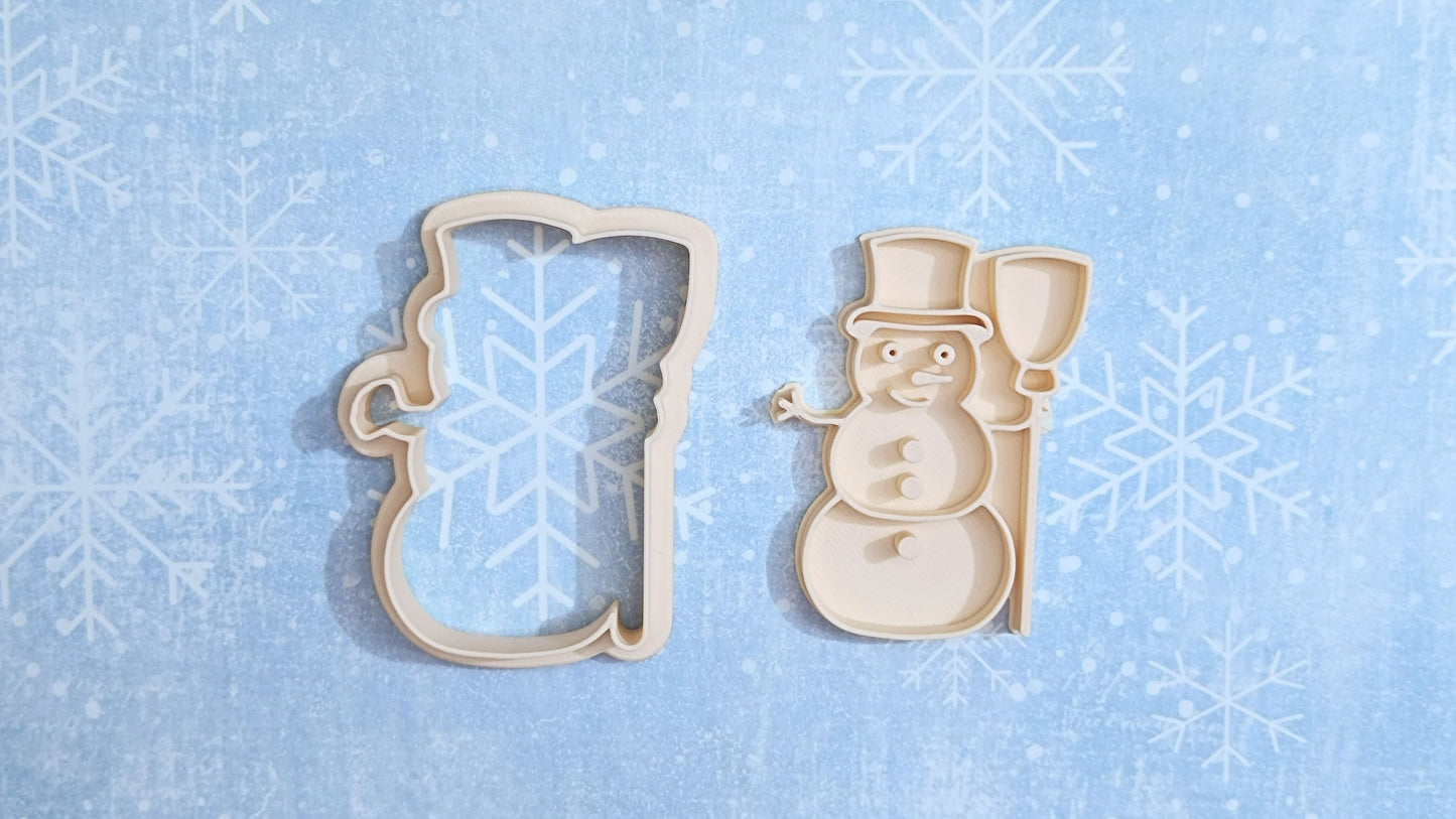 Snowman with broom - cookie cutter set